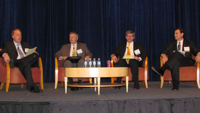 EPA Geospatial Information Manager Jerry Johnston, far left, is joined on a panel by EPA Office of Information Collection Director Andrew Battin, DHS CTO Dan Cotter and NOAA CIO Joe Klimavicz at AFCEA Bethesda’s Energy & The Environment IT Day at the Bethesda Marriott on Wednesday 2011_05_it