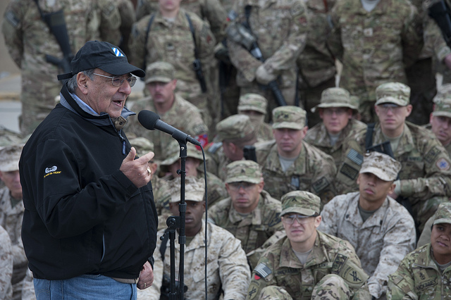 Secretary of Defense Leon Panetta speaks to troops at Regional Command South in Kandahar, Afghanistan, Dec. 13, 2012. (Photo: DOD/Erin A. Kirk-Cuomo) 2012_12_leonpanetta2